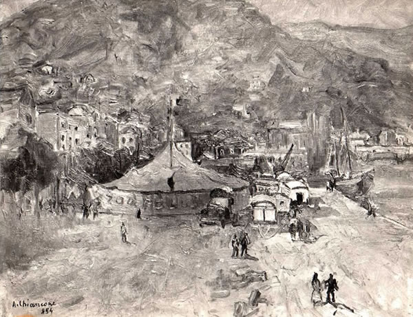 Circo equestre sulla costiera amalfitana, 1954, olio, esposta mostra Opere chiariste 1947-54